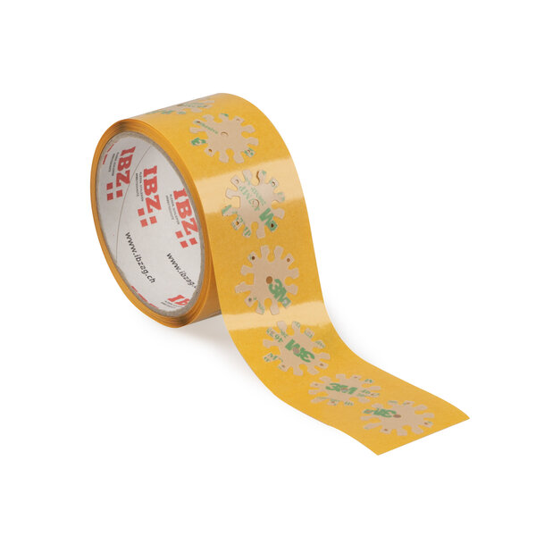  Die Abbildung zeigt Formstanzteile aus Transferklebeband mit komplexer Form. Der Liner ist gelb, der Hintergrund ist weiss.